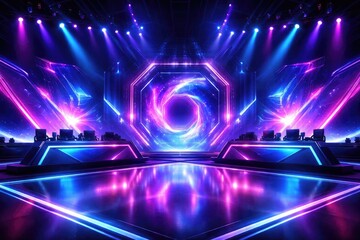 futuristic neon glow chamber with abstract background for esports gaming stage