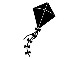 Kite Silhouette Icon with Bow Tail Flying Toy Outdoor Activity Symbol