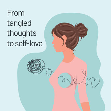 From Tangled Thoughts to Self Love. Mental Health Healing Concept Illustration