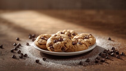 Chocolate chip cookies served on a plate, highlighting baking quality for food production monitoring