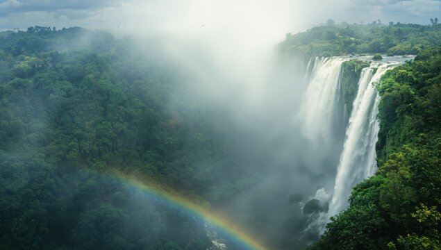Iguazu waterfalls in Brazil with powerful flowing water, suitable as a scenic background for environmental campaigns, Earth Day