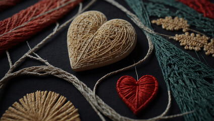 ハートの花の刺しゅう　AI生成素材