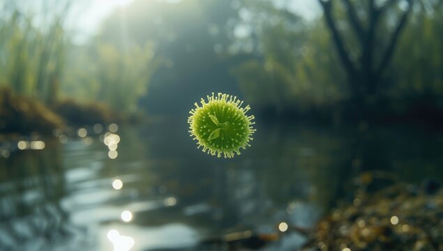 Closterium sp. green algae showing dual semi-cell structure, suitable for educational biology displays