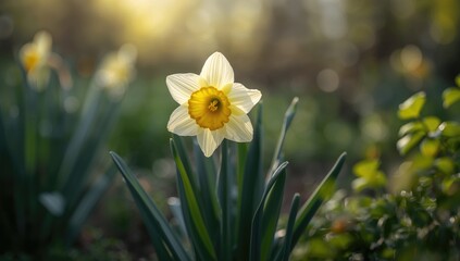 Fototapeta premium Close-up of a daffodil blossom highlighting early spring flowering