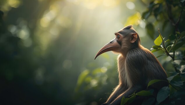Close-up of a long-nosed monkey, highlighting facial structure for primate research