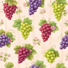 Grape Fruit Seamless Pattern on Soft Pastel Background