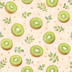 Kiwi Fruit Seamless Pattern on Pastel Background