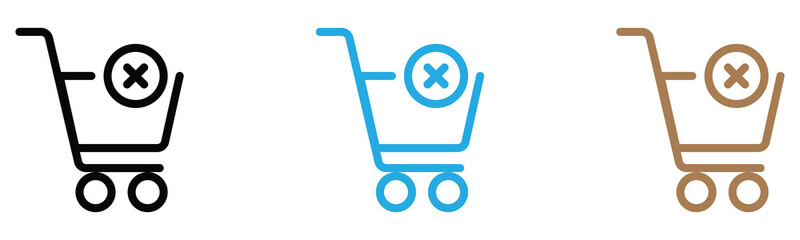 Shopping cart icons in black, blue, and brown with a cross © MOHAMMADSHARIFUL