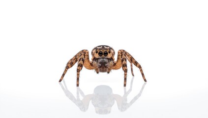Close-up of a lycosidae spider against a plain white backdrop with backlight highlighting textures, ideal for educational materials