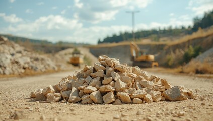 Roadside rocks in a limestone quarry highlighting operational safety and excavation activities