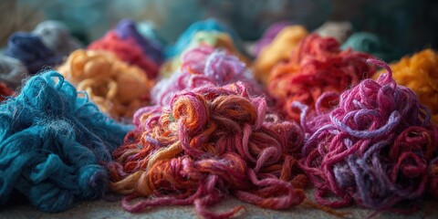 Colorful wool yarn collection with iridescent dye effects, suitable as a textile background for design projects