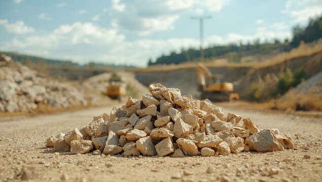 Roadside rocks in a limestone quarry highlighting operational safety and excavation activities