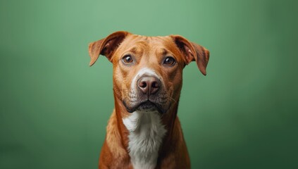 Studio portrait of a solitary dog with a green background, highlighting animal focus for shelter promotion