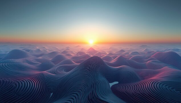 Urban environment featuring a colorful gradient backdrop and foggy atmosphere, suitable for digital art projects