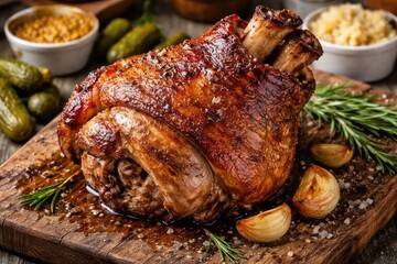 Keto friendly baked pork knuckle rich in fats and proteins