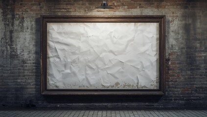 White paper billboard or poster mounted in a frame on a wall, used for visual planning or advertising layout