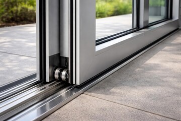 Close shot of aluminum frame patio door system with smooth sliding mechanism