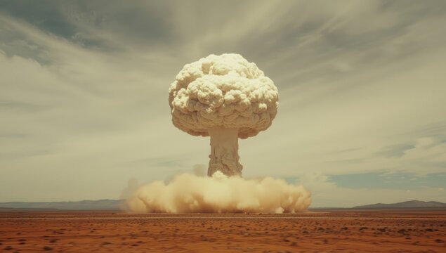 Historic nuclear blast image showing mushroom cloud nine seconds post Trinity detonation, highlighting early atomic weapon testing, World War 2 remembrance
