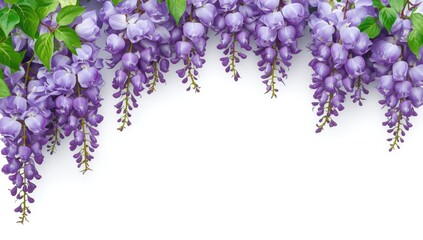 White background featuring purple wisteria in bloom, useful as a floral pattern or decorative element in layouts
