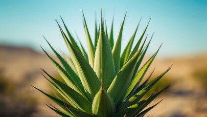 Detailed view of thorned agave leaves serving as a textured background for layout or interface design, desert plant preservation