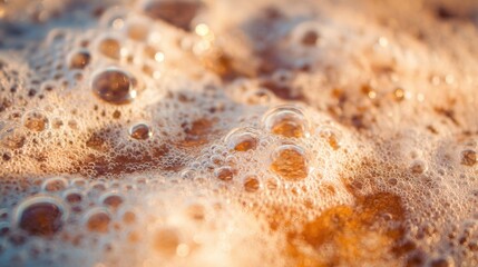 Bubbles form and rise in brown liquid during a brewing process