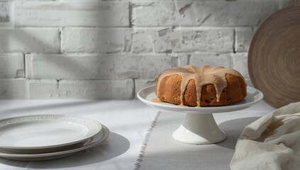 Sweet yeast cake with sugar icing, serving as a traditional baked good with a glossy sugar glaze for a pastry showcase