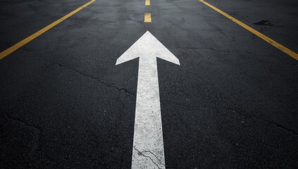 Dark flooring with contrasting directional signs indicating choice pathways, suitable for UI or signage backgrounds