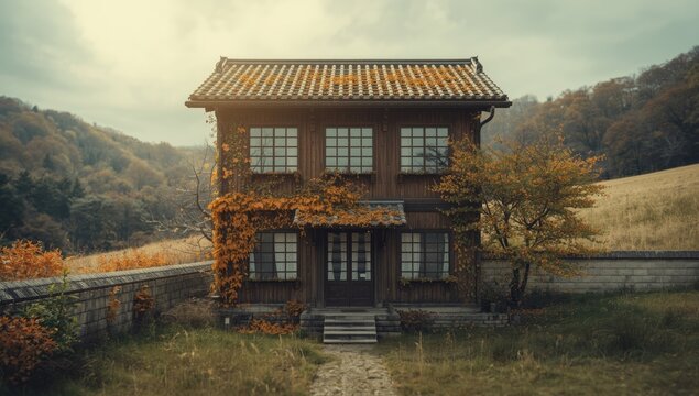 Scenic fall view of Maga Onsen in Maniwa City, Okayama Prefecture, Japan, suitable for travel marketing
