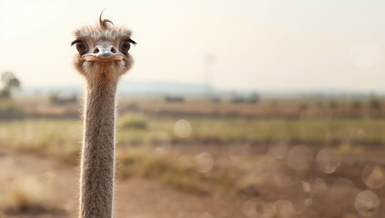 Close-up of an ostrichs face and neck, highlighting feather details, in an outdoor environment, bird watching activity, World Bird Day