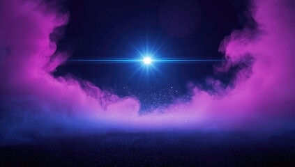 Black background illuminated by ultraviolet fluorescent LED lights with fog and neon pink and blue accents, suitable for digital interface designs