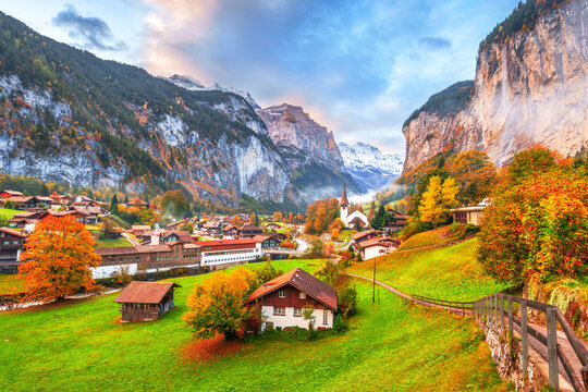 Lauterbrunnen, Switzerland in Autumn Season 4071