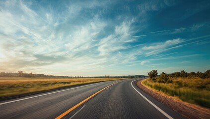 Highway scene with motion blur sky, focusing on speed and movement for automotive or travel layouts