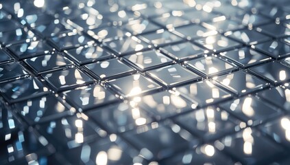 Pattern of square mirror tiles with glossy lighting reflections serving as a background for text or design
