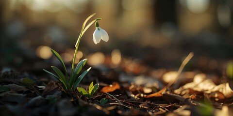 Snowdrop flower blooming in outdoor environment serving as a natural indicator of seasonal change, Earth Day