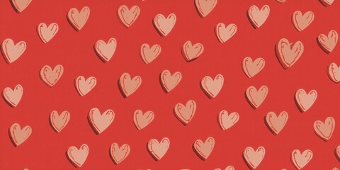 Pattern of hand-sketched hearts on red background for wrapping paper, Valentine’s Day celebration