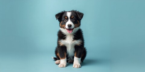 Adorable border collie puppy with a cheerful expression, focusing on pet care and family bonding, World Animal Day