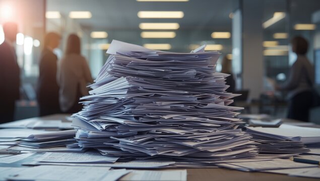 An array of documents and files spread across a workspace, highlighting office efficiency and record-keeping