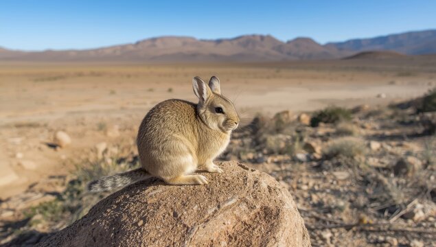 South American viscacha resting in the arid highlands of Bolivia, emphasizing wildlife habitat