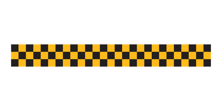 Horizontal border with checkered black and yellow pattern. Police or taxi car print. Background with repeated squares. Vector flat illustration