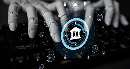 The role of AI in the global FinTech and digital banking network. An AI financial system connected to the worldwide digital economy. Motif