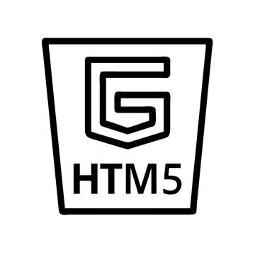 Simplified black and white HTML5 logo with shield and text below