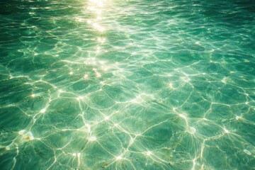 Obraz premium Natural sunlight on green water surface producing an abstract crystal clear texture background with copy space