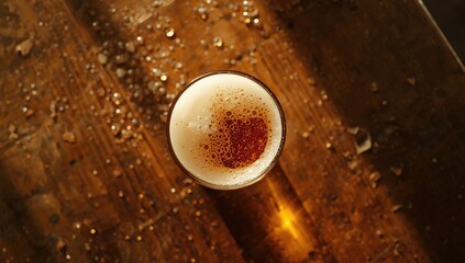 Top-down shot of a beer glass with foam, suitable as a UI background or editorial header