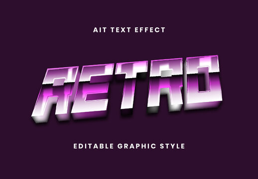 Silver And Violet Retro Wave Neon Outline Text Effect Chrome 3D Font