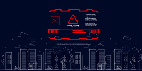 interface alert warning to protect cyber scam with city background