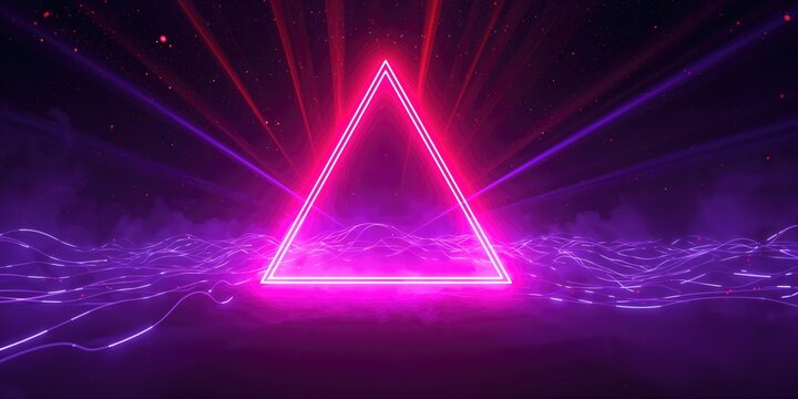 Violet neon laser tunnel featuring a red triangular portal with infrared spectrum colors, used as a digital art backdrop, Earth Day - Powered by Adobe
