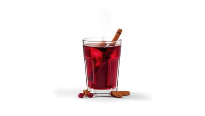 Close-up of a glass of mulled wine garnished with cinnamon sticks and cardamom, served as a festive drink for winter holidays, Christmas