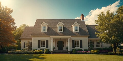 Newly built house featuring sloped shingle roof and dormer windows, focusing on contemporary construction techniques