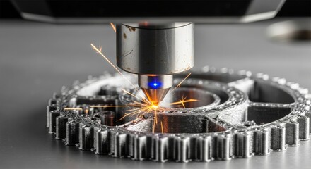 Industrial 3D Printer Nozzle Creating Complex Metal Component. Represents additive manufacturing, industry 4.0, and engineering innovation.