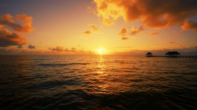 Beautiful Beach Sunrise Over The Coast of San Pedro,  Ambergris Caye, Belize in R3D Cinema 4K